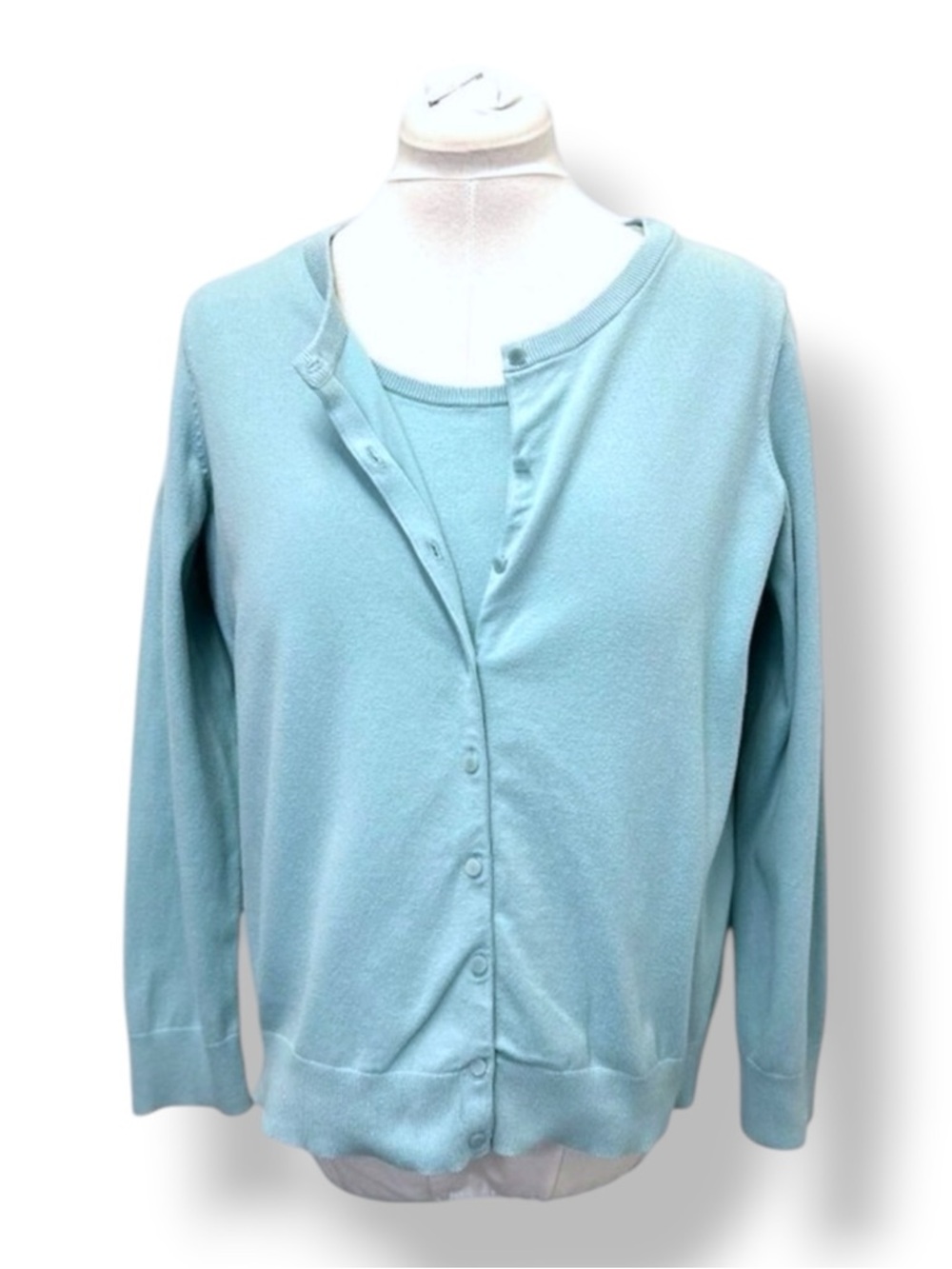 Talbots Woman Pima Cotton Cardigan & Tank 2 Piece Set Light Blue 1X
